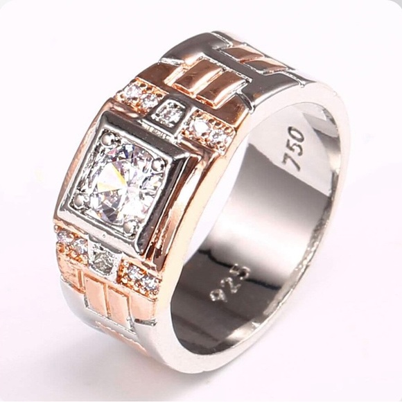 Modern 18k 750 Yellow Gold Two-Tone Wedding Ring - Picture 4 of 6